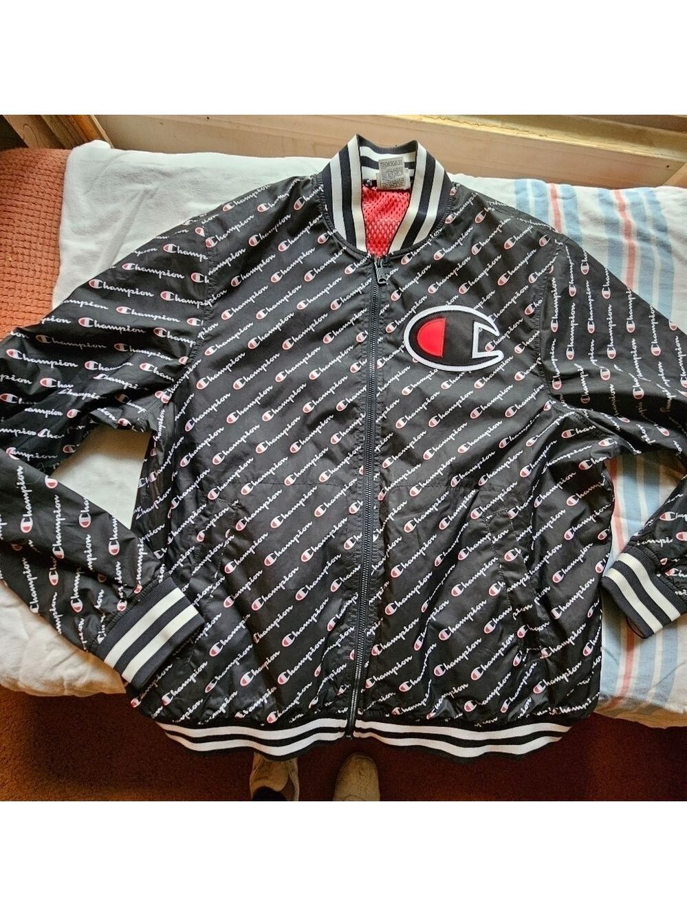 Vintage Champion Men's Polyester Signature Windbreaker Jacket, Size Large